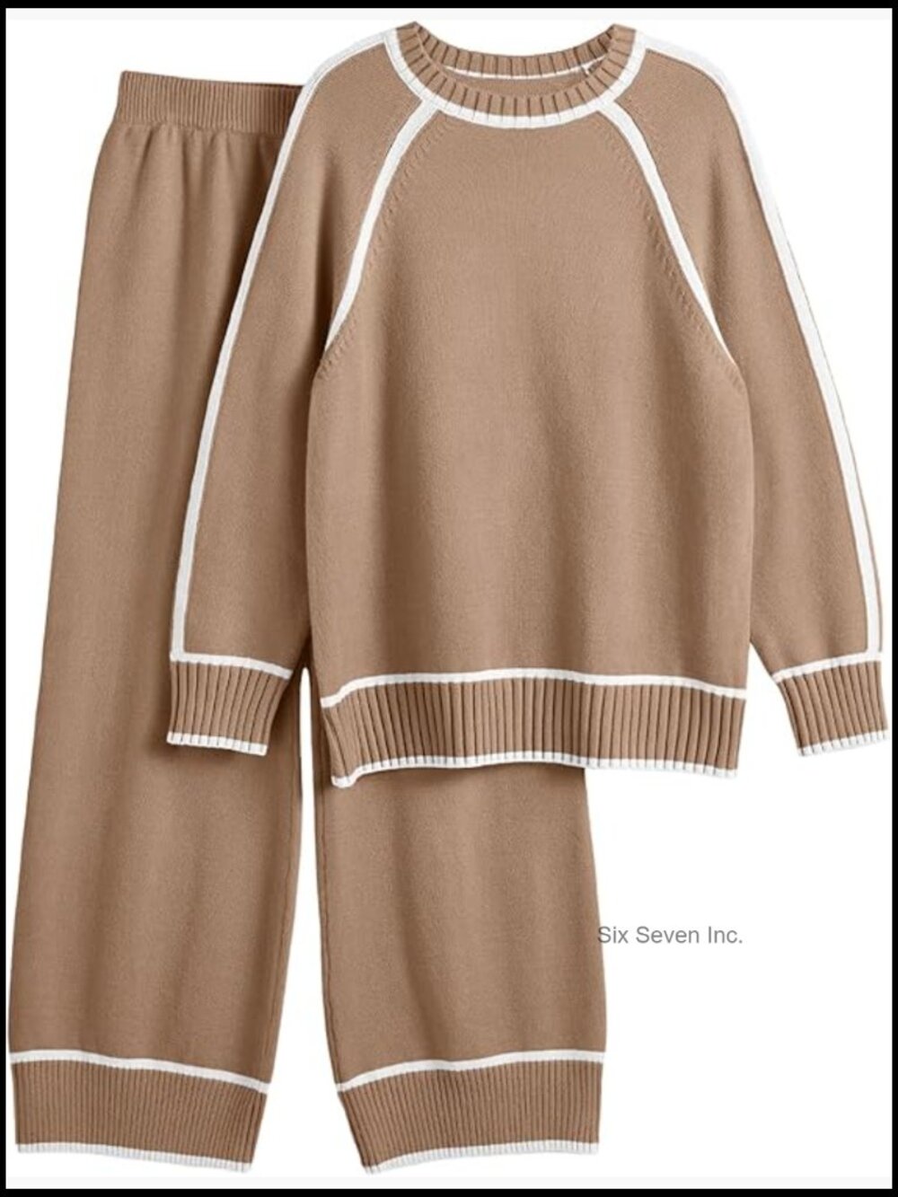 2 Piece Knit Lounge Set Matching Sweater Set Long Sleeve Wide Leg Pants